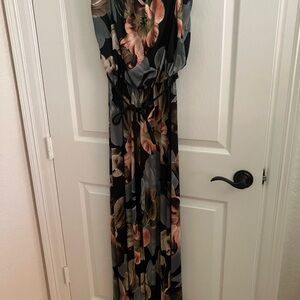 Floral Black Jumpsuit with Pink & Gray Blooms
